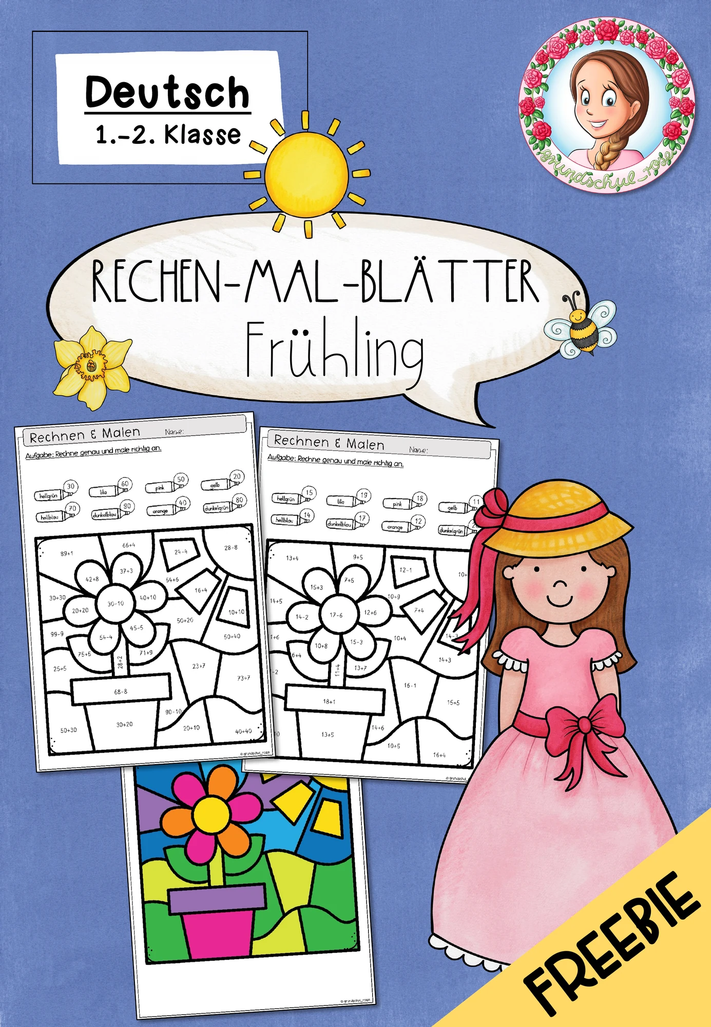 Rechenmalblätter Frühling | Mathe Freebie Klasse 1-2