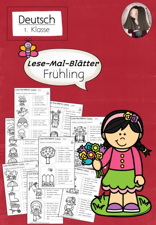 Lese-Mal-Blätter Frühling für Klasse 1