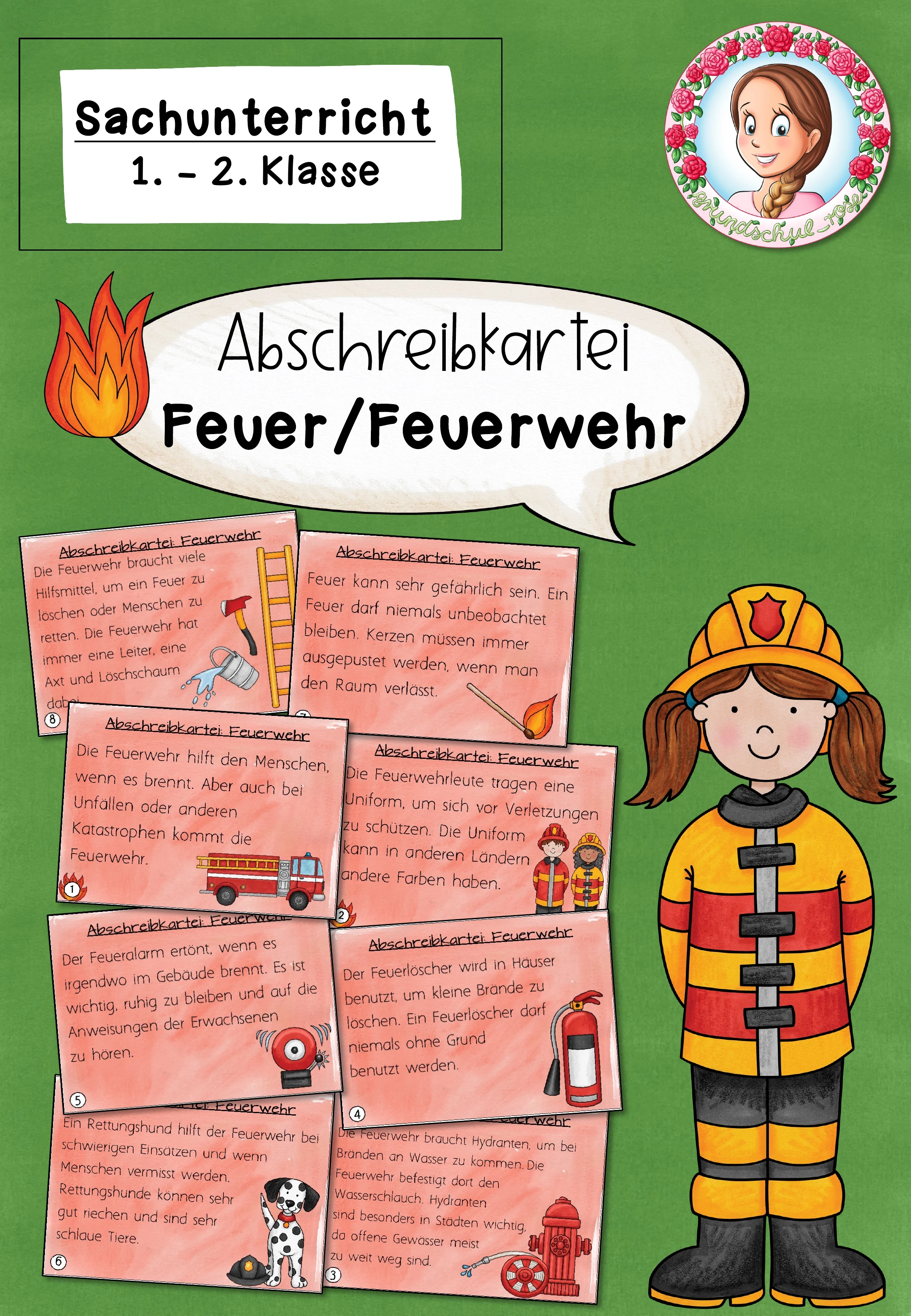 Abschreibkarten Feuerwehr | Berufe Grundschule Klasse 1-2