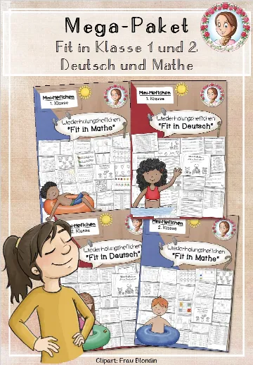 Cover: Wiederholungshefte Deutsch & Mathe – MEGA-Paket Klasse 1 und 2 – digitales Unterrichtsmaterial für die Grundschule