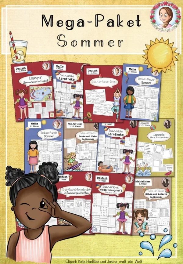 MEGA-Paket Sommer Deutsch Mathematik – Cover für Deutsch, Mathematik, 1. Klasse, 2. Klasse, 3. Klasse, 4. Klasse