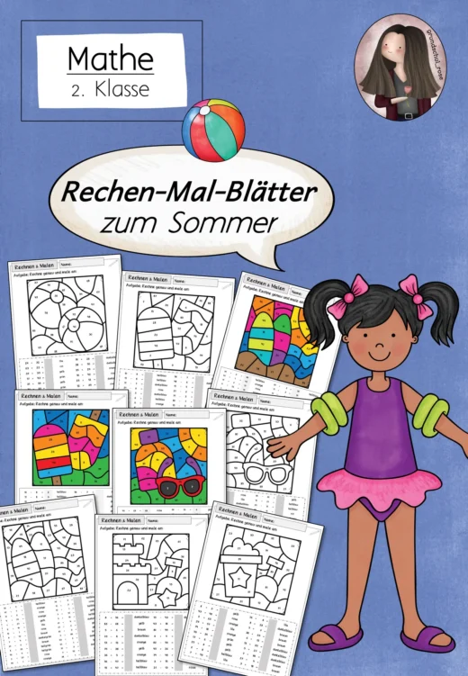 Rechenmalblätter Sommer – Matheübungen im ZR 100 (2. Klasse)