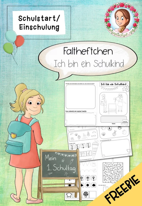 Faltheft Einschulung | Ich bin ein Schulkind kostenlos Klasse 1 – Cover für Vorschule, 1. Klasse