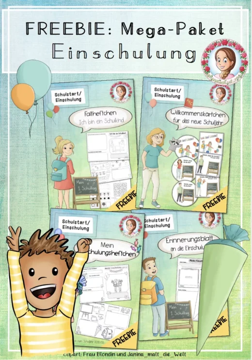 Cover: Mega-Paket Einschulung kostenlos | Willkommenskarten, Faltheft & Erinnerungen – digitales Unterrichtsmaterial für die Grundschule
