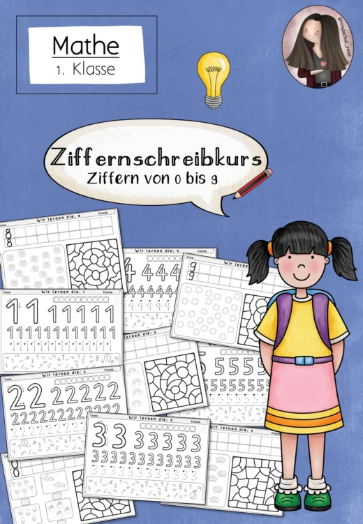 Arbeitsblätter  Ziffern 0 bis 9 - Ziffernschreibkurs (Klasse 1) Mathematik