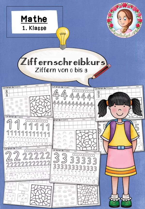 Ziffernschreibkurs Klasse 1 | Ziffern 0 bis 9 – Cover für Mathematik, 1. Klasse