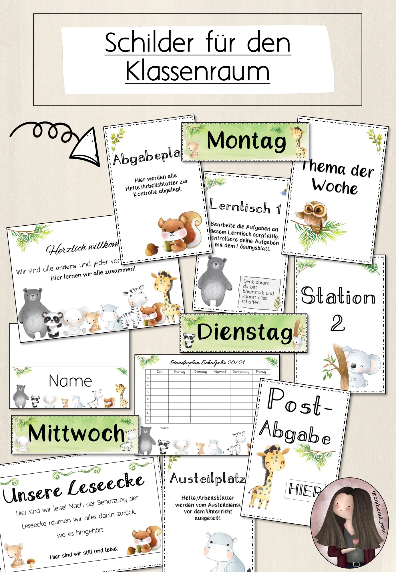 Classroommanagement: Schilder für die Klasse (Waldtiere)