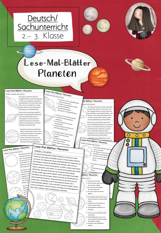 Lesemalblätter Planeten Klasse 2 bis 3