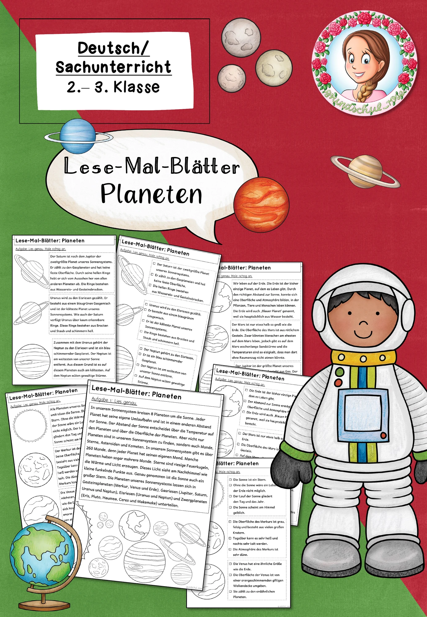 Planeten Lesemalblätter | Sonnensystem Deutsch Klasse 2-3