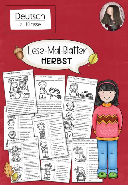 Herbst: Lesen & Malen – Lese-Mal-Blätter Deutsch (2. Klasse)