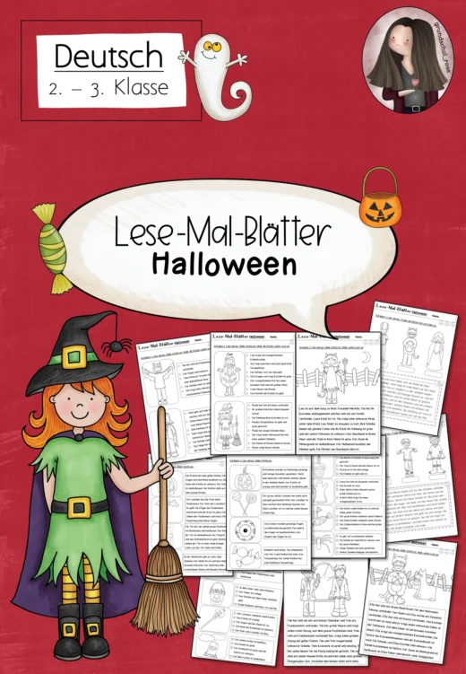 Halloween Herbst - Lesen und Malen - Lese-Mal-Blätter Klasse 2 bis 3
