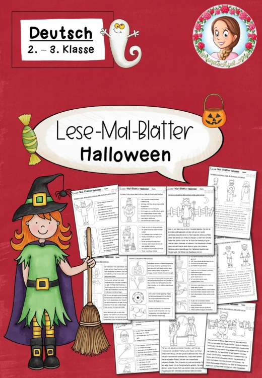 Lesemalblätter Halloween Herbst | Deutsch Klasse 2-3