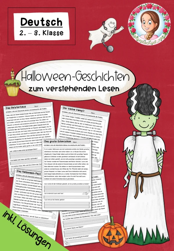 Halloween Geschichten Leseverstehen | Deutsch Klasse 2-3 – Cover für Deutsch, 2. Klasse, 3. Klasse