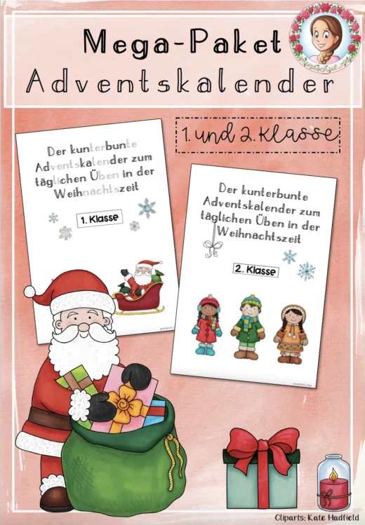 Mega-PaketAdventskalender (1.–2. Klasse) – Weihnachten Deutsch & Mathe für die Adventszeit