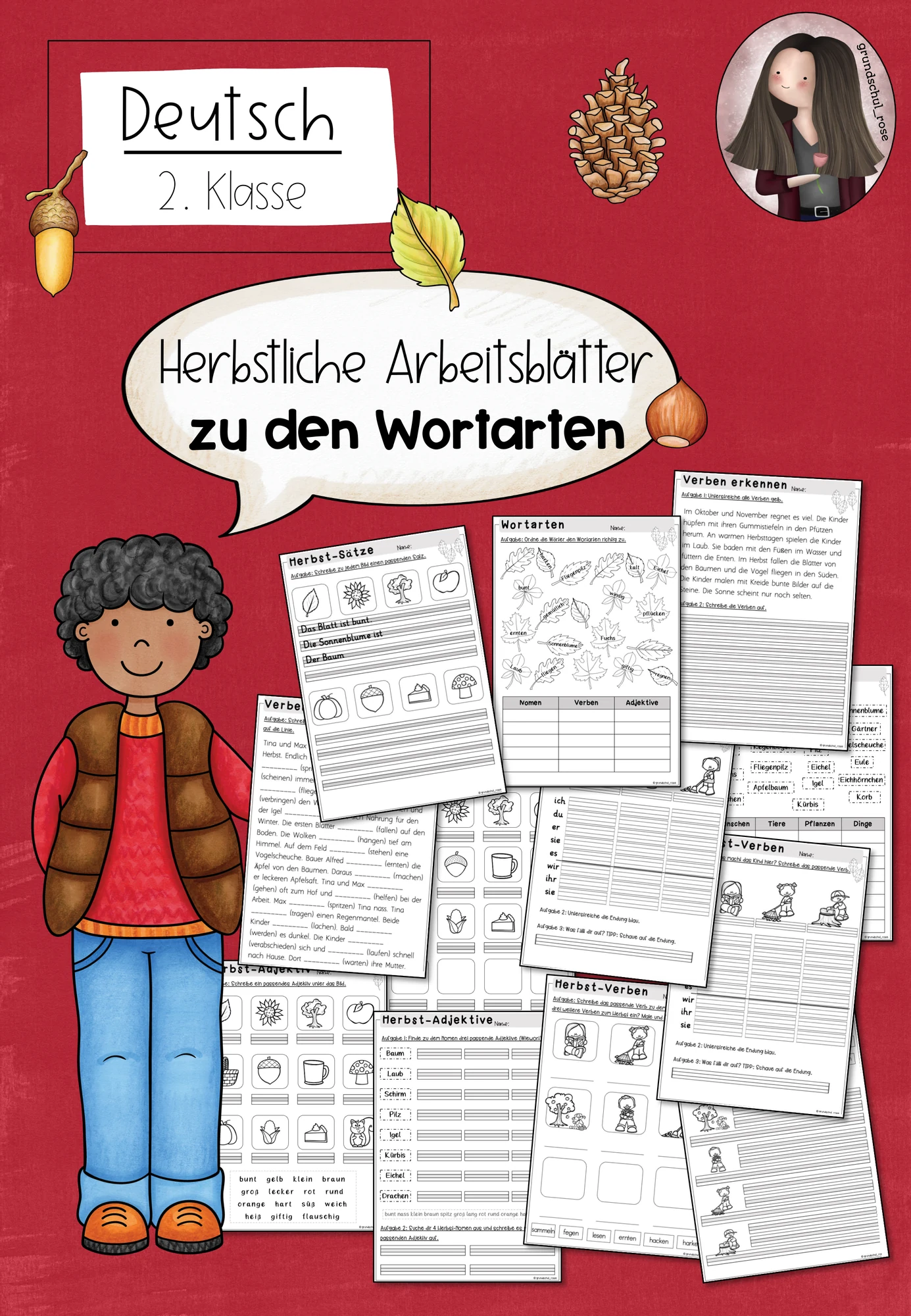 Herbst: Arbeitsblätter zu den Wortarten (2. Klasse)