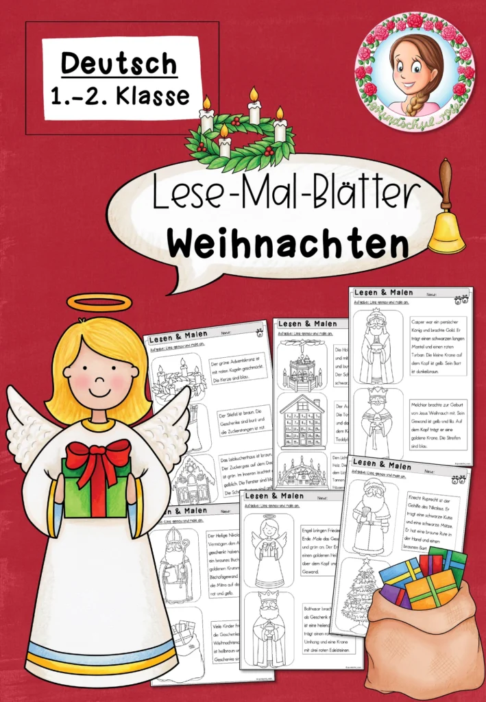 Lesen und Malen - Lesemalblätter zu Weihnachten (1.-2. Klasse)