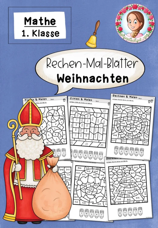 Weihnachten: Rechnen und Malen Rechenmalblätter (1. Klasse)