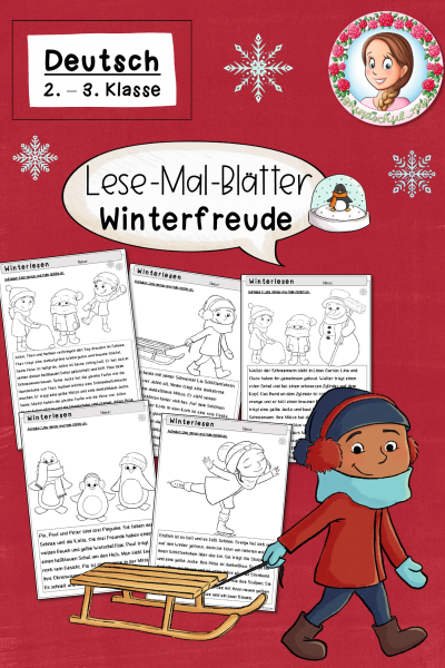 Lesemalblätter Winterfreude Klasse 2 bis 3 Deutsch (498143)