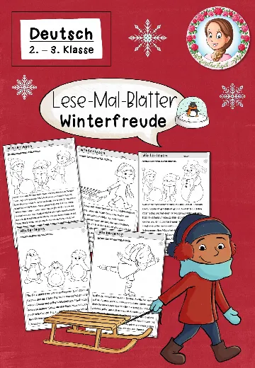 Cover: Lesemalblätter Winterfreude Klasse 2 bis 3 Deutsch – digitales Unterrichtsmaterial für die Grundschule