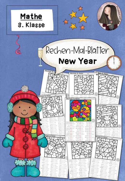 Rechenmalblätter Rechen und Malen zum Neujahr: (3. Klasse)