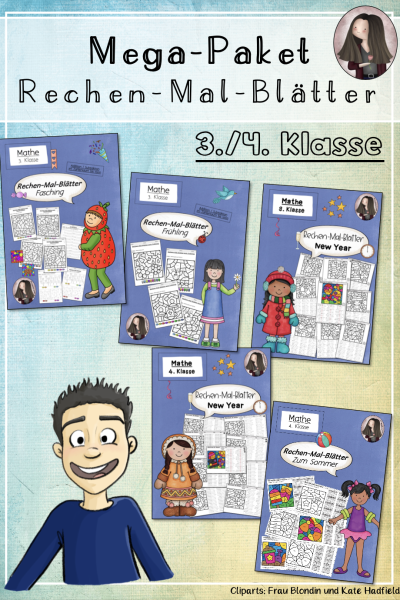 Rechenmalblätter Addition Subtraktion Multiplikation Division Klasse 3 bis 4 MEGA-Paket: (504714)