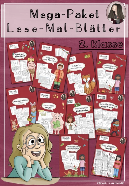 Lesemalblätter Mega-Paket | Klasse 2