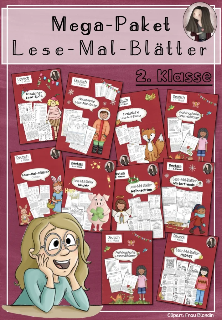 Cover: Lesemalblätter Klasse 2 Mega-Paket. Lesen und Malen