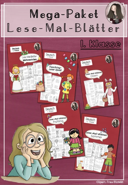 MEGA-Paket: Lese-Mal-Blätter für die 1. Klasse