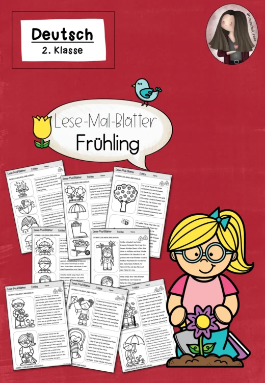 Lesemalblätter Frühling für Klasse 2