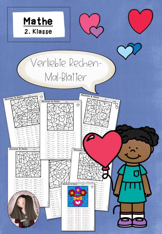 Rechenmalblätter: Verliebtes Rechnen zum Valentinstag (2. Klasse)