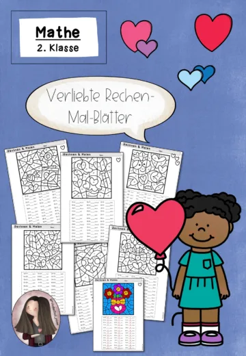 Cover: Rechenmalblätter: Verliebtes Rechnen zum Valentinstag (2. Klasse) – digitales Unterrichtsmaterial für die Grundschule