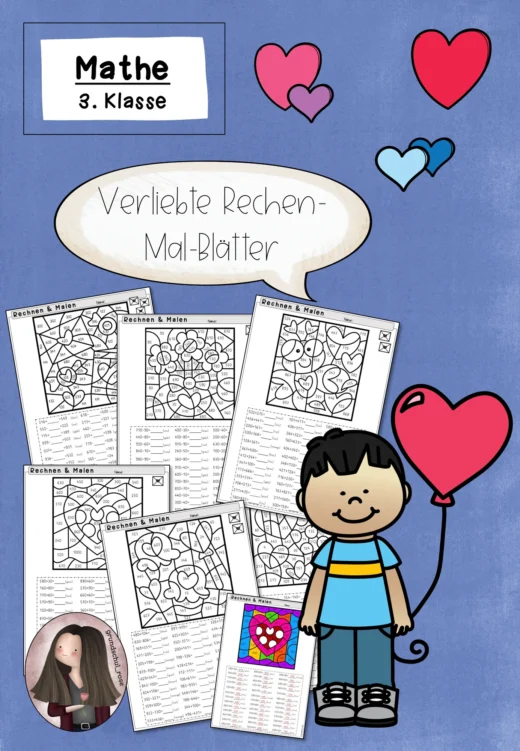 Rechenmalblätter Valentinstag Verliebtes Rechnen (3. Klasse) Mathematik