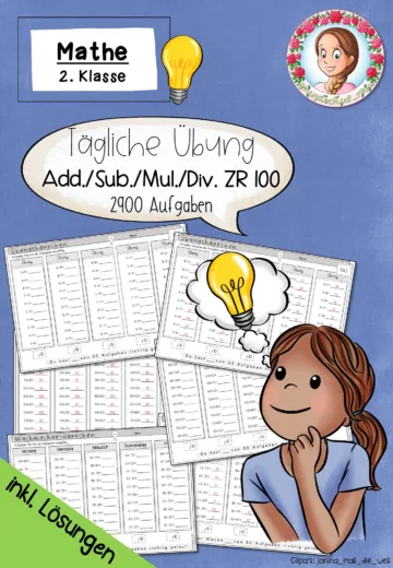 Cover: Kopfrechnen 2. Klasse mit Lösungen | Tägliche Übung im ZR 100 – digitales Unterrichtsmaterial für die Grundschule