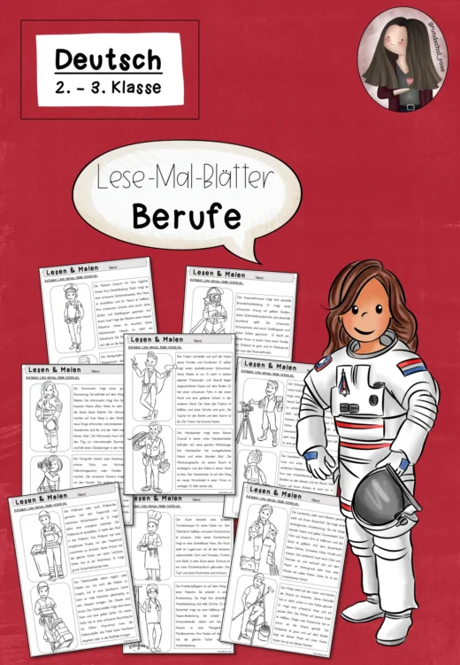 Lesemalblätter Berufen Klasse 2 bis 3