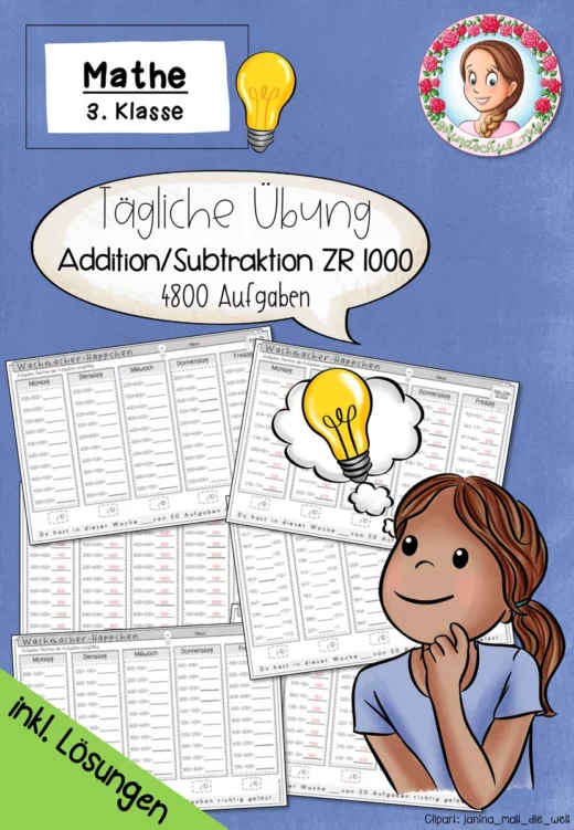 Cover: Kopfrechnen Klasse 3 | Tägliche Übung Mathe ZR 1000 – digitales Unterrichtsmaterial für die Grundschule