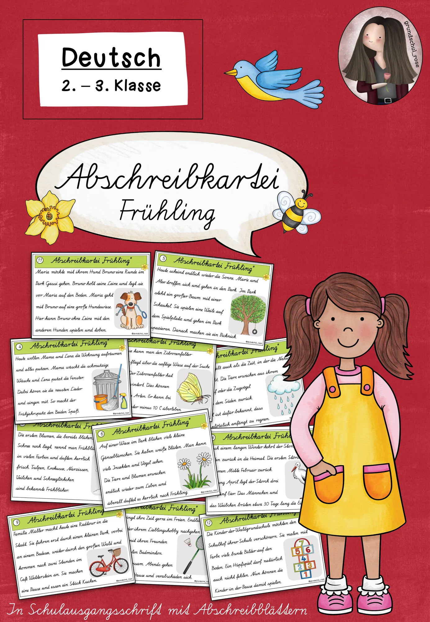 Abschreibkartei Frühling in Schulausgangsschrift (SAS) (Klasse 2 bis 3) Deutsch