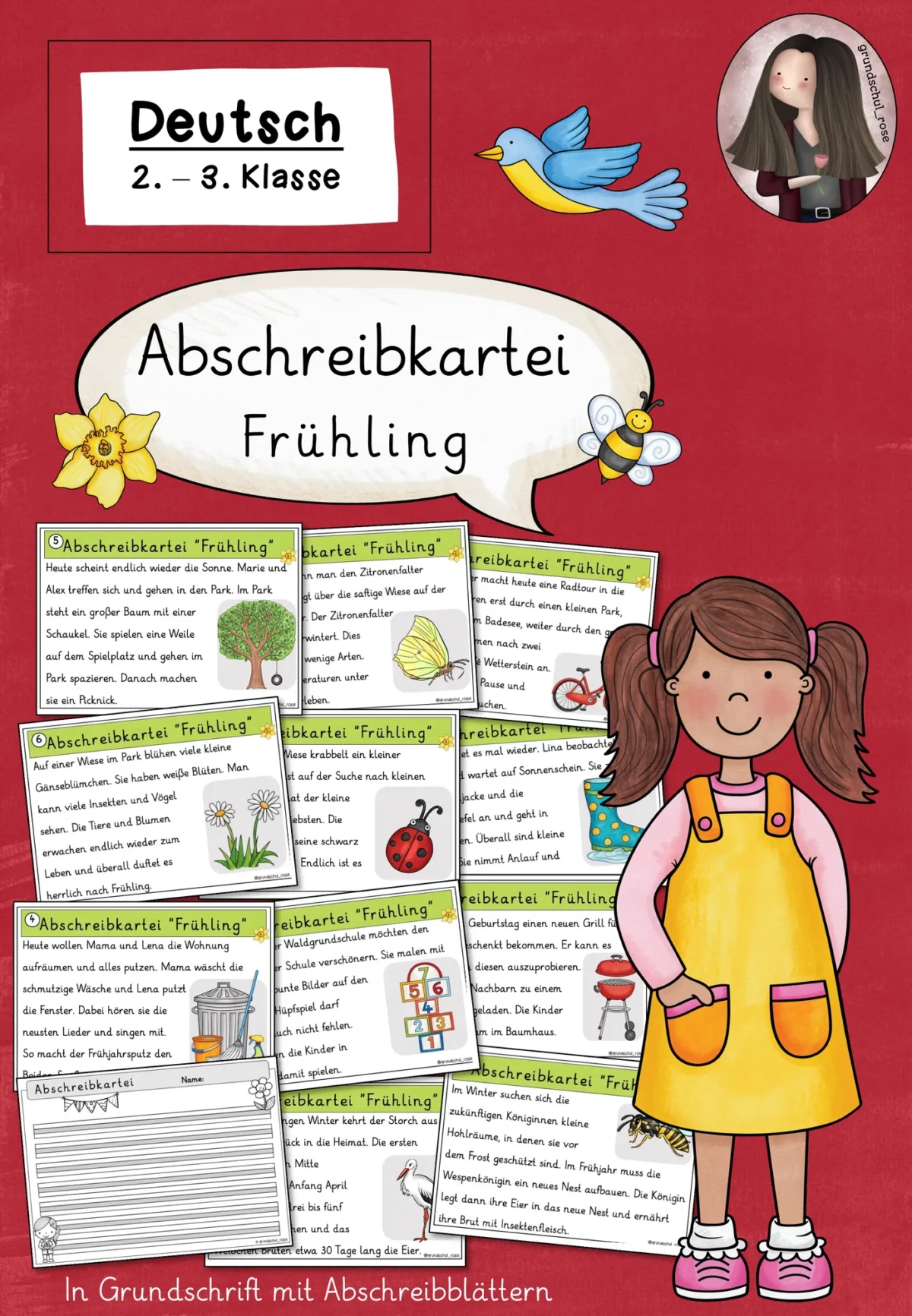 Abschreibkartei Frühling Grundschrift (GS) (Klasse 2 bis 3) Deutsch