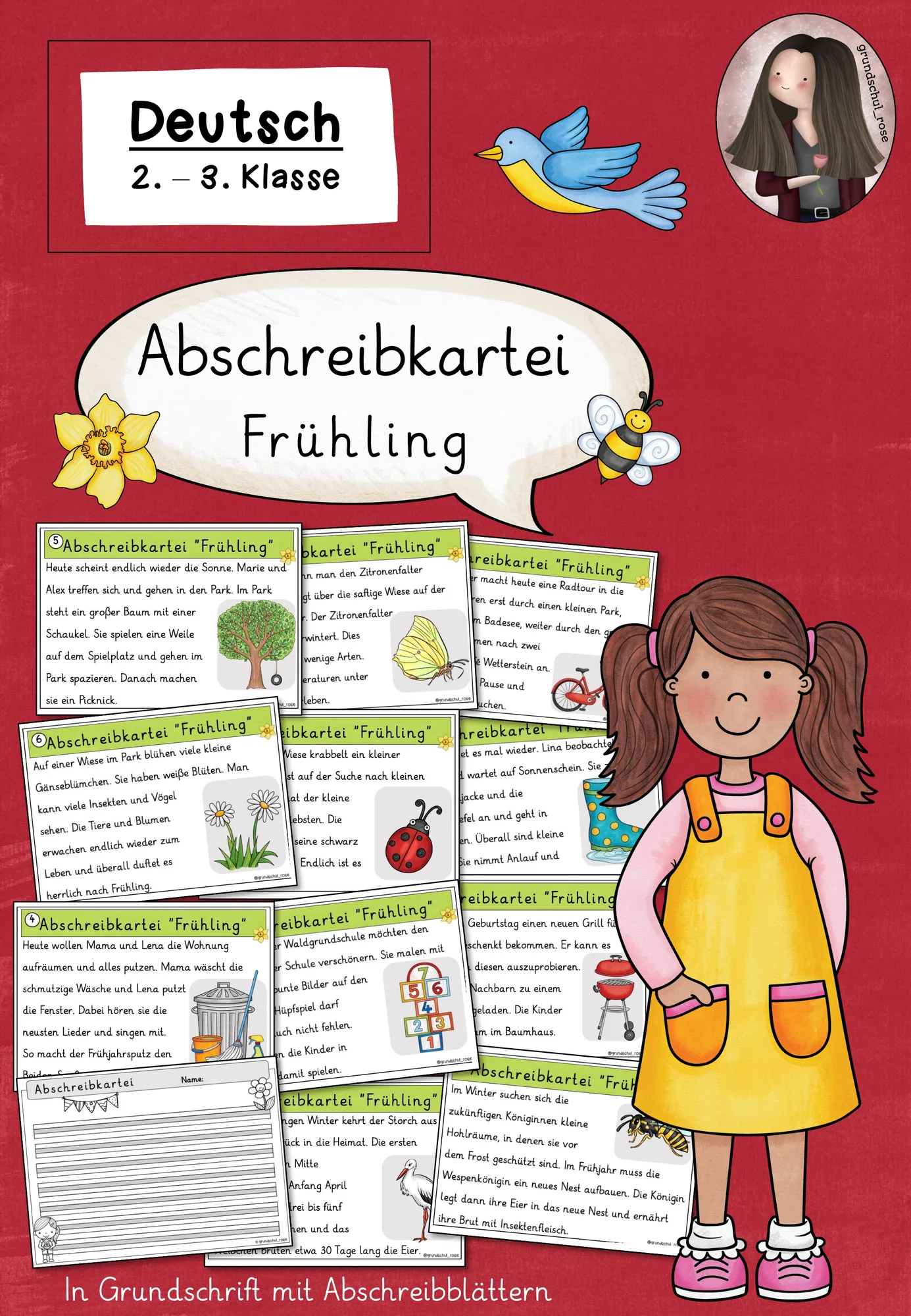 Abschreibkartei Frühling Grundschrift (GS) (Klasse 2 bis 3) Deutsch