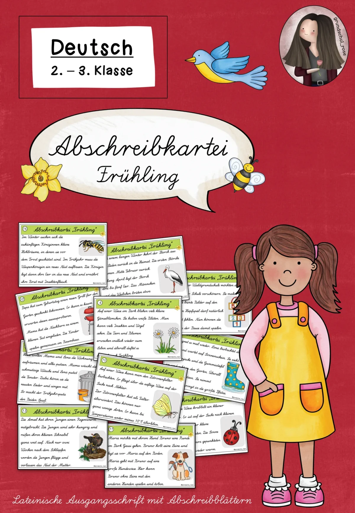 Abschreibkartei Frühling in Lateinischer Ausgangsschrift (LA) (Klasse 2 bis 3) Deutsch