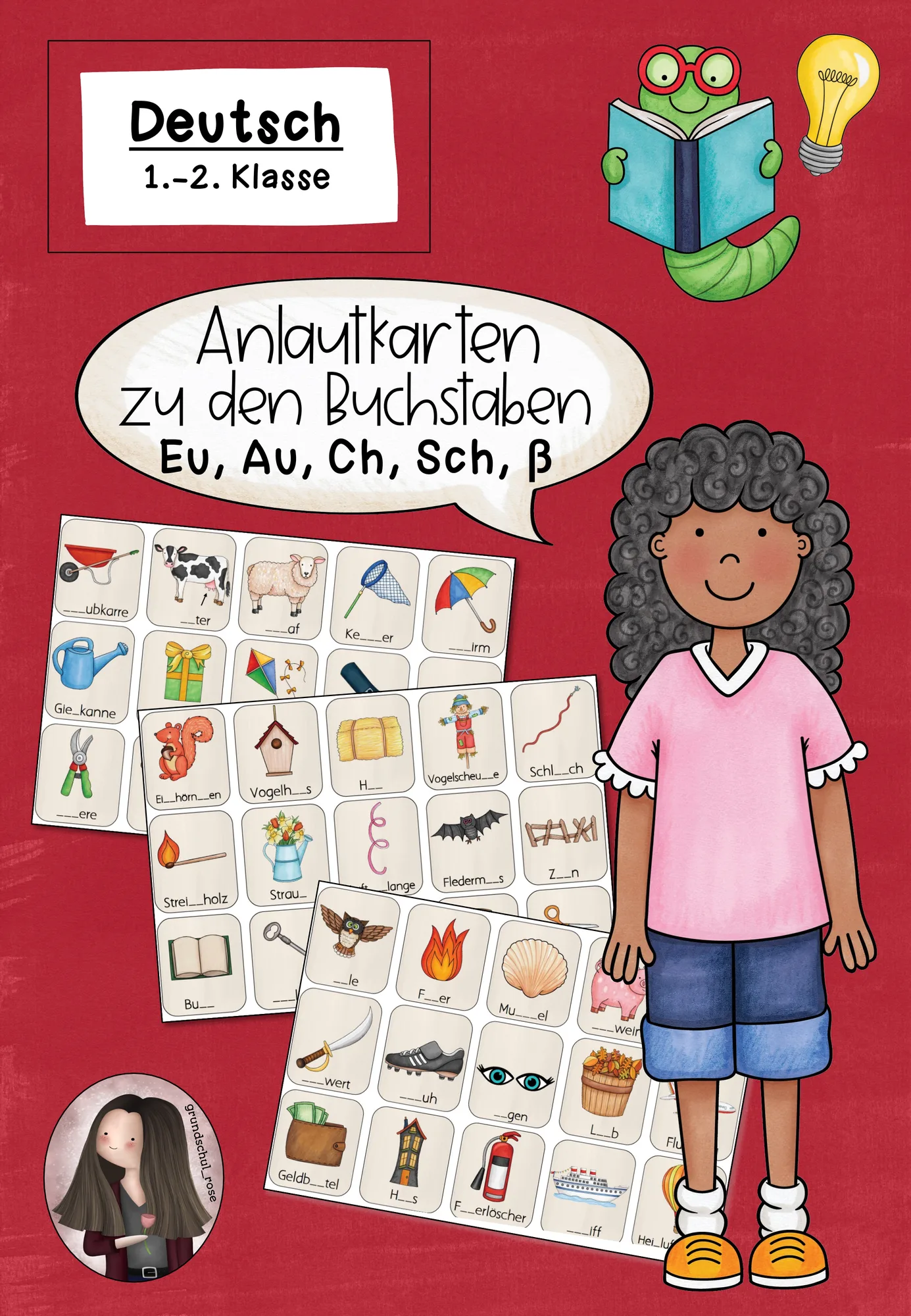 Anlautkarten zu den Buchstaben Eu, Au, Ch, Sch, ß (Klasse 1 bis 2)