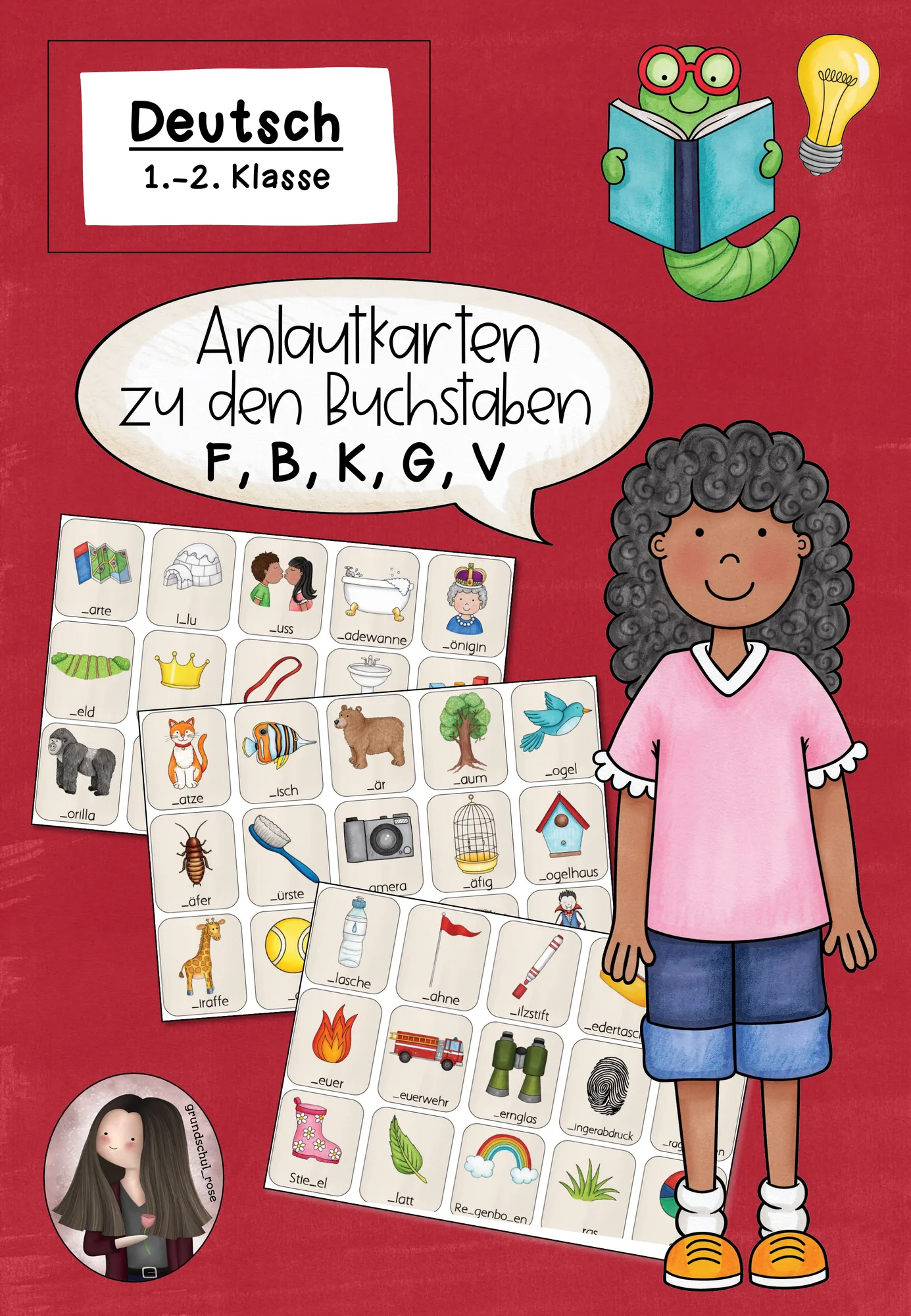Anlautbilder zu den Buchstaben F, B, K, G, V (Klasse 1 bis 2) Deutsch