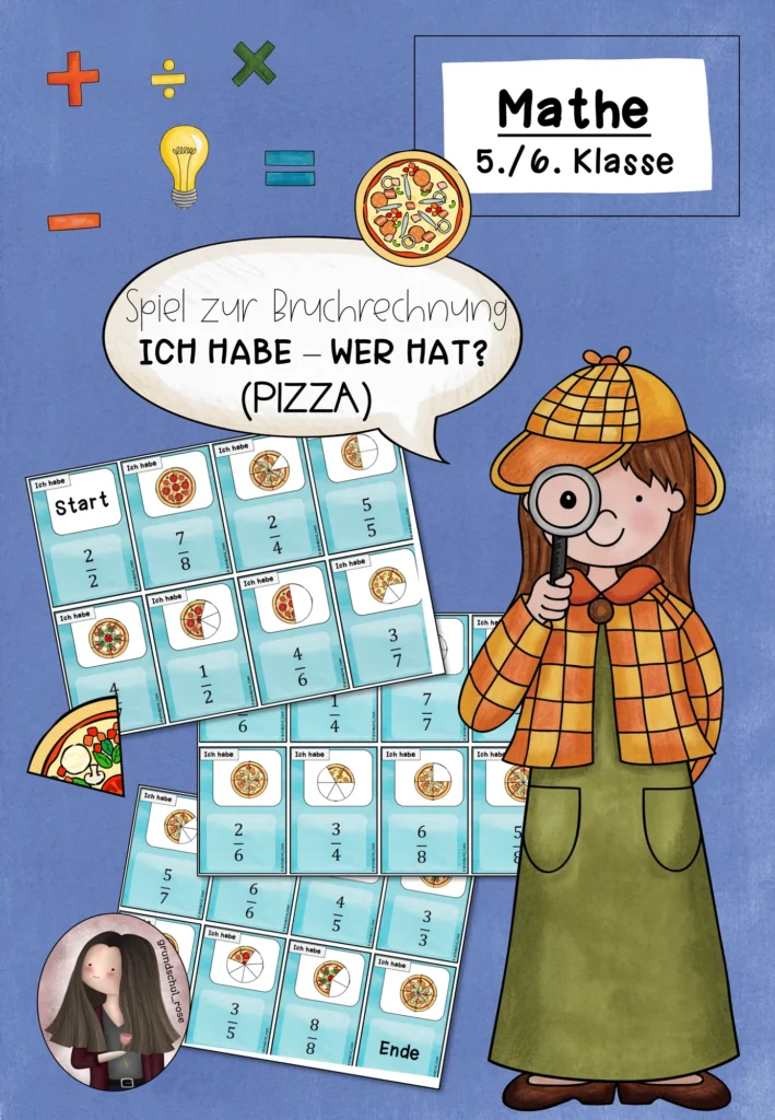 Bruchrechnung Pizza-Spiel Mathe Klasse 5-6 - Ich habe wer hat