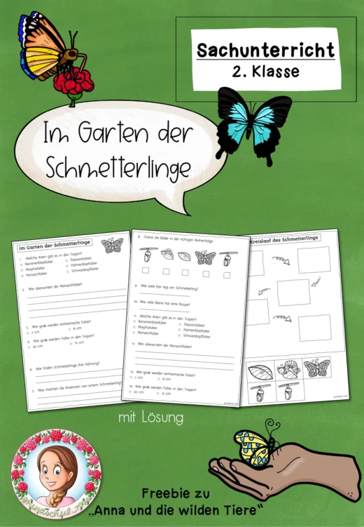 FREEBIE: “Im Garten der Schmetterlinge” (2. Klasse) zur Wissensserie “Anna und die wilden Tiere” / Schmetterling