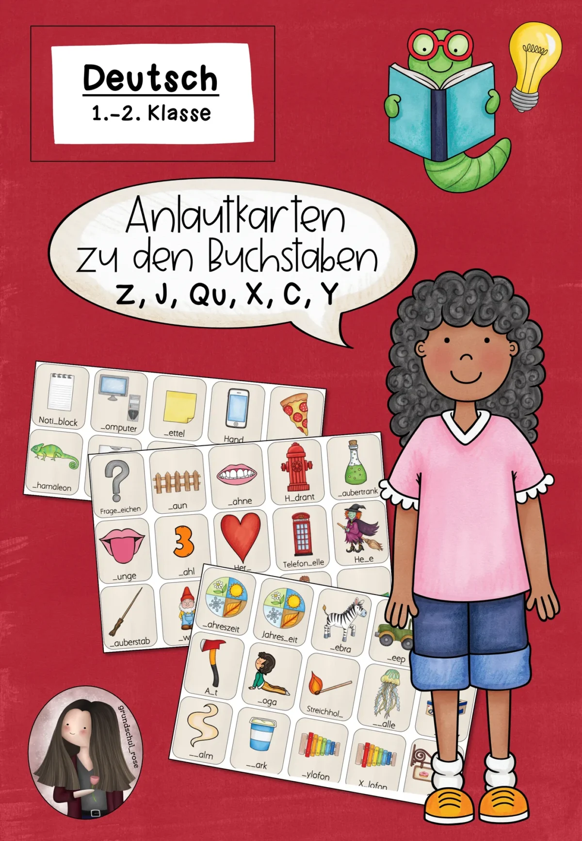 Anlautkarten zu den Buchstaben Z, J, Qu, X, C, Y (Klasse 1 bis 2) Deutsch