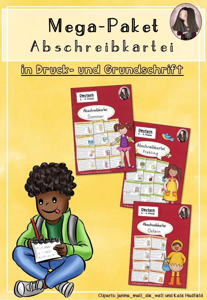 Mega-Paket: Alle Abschreibkarteien in Druckschrift und Grundschrift (2.-3. Klasse)