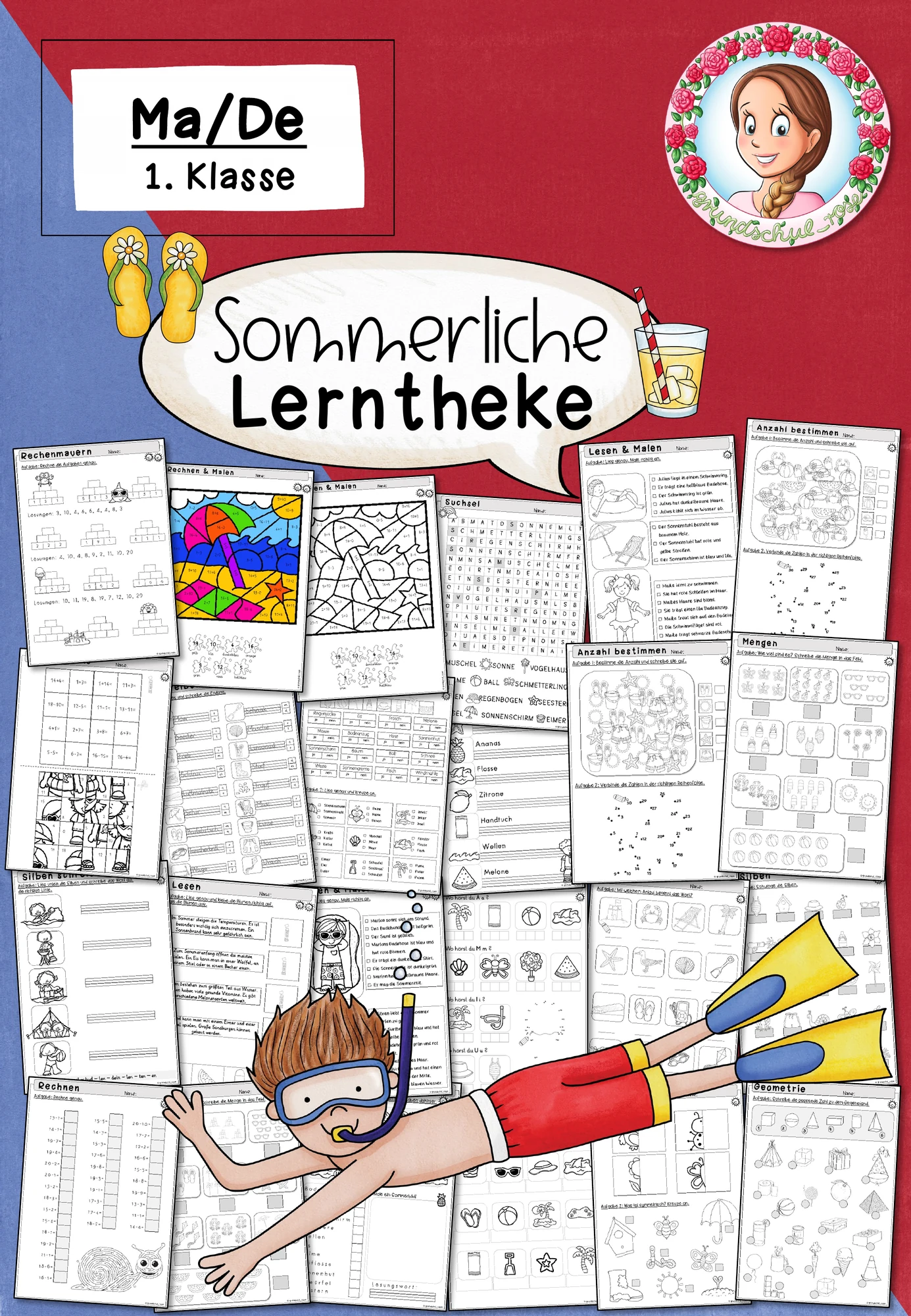 Lerntheke Sommer Klasse 1 | Deutsch Mathe Freiarbeit