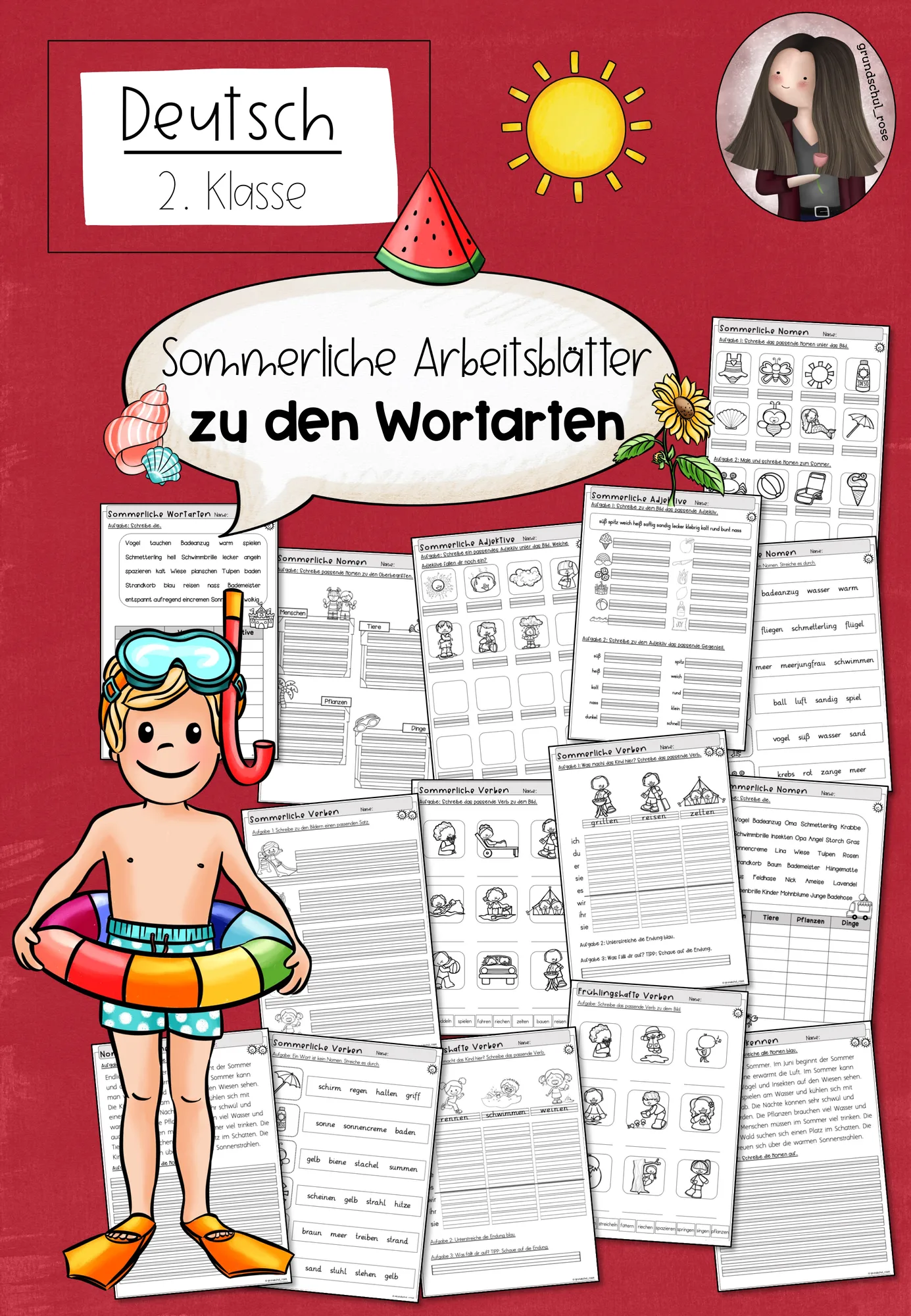 Sommerliche Arbeitsblätter zu den Wortarten (2. Klasse)