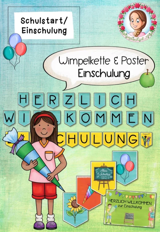 Wimpelkette Einschulung | Willkommen in Klasse 1