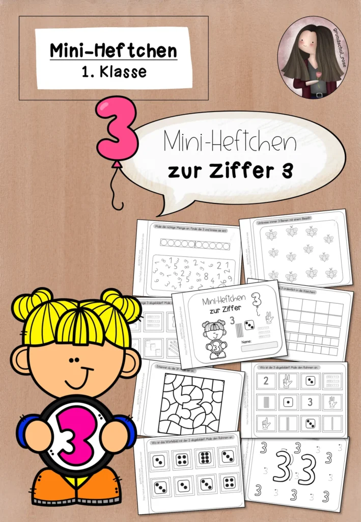 Cover Mini-Heft Zahl 3 Klasse 1 - Ziffer schreiben und Mengen erfassen