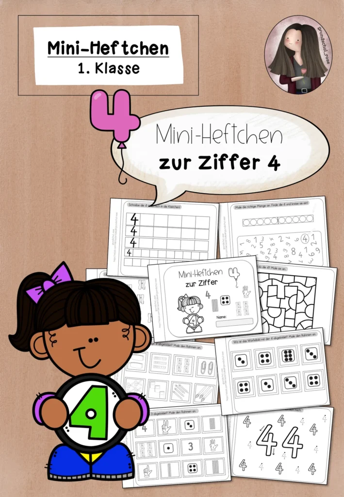 Cover Mini-Heft Zahl 4 Klasse 1 - Ziffer schreiben und Mengen erfassen